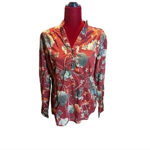 Coldwater Creek Burgundy Floral Top Size Medium 10-12